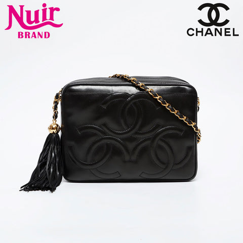 CHANEL No. 3 1994-1996 Triple Coco Lambskin Chain Shoulder Bag black WS21402