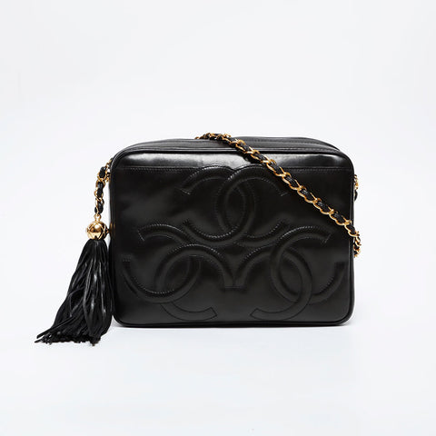 CHANEL No. 3 1994-1996 Triple Coco Lambskin Chain Shoulder Bag black WS21402