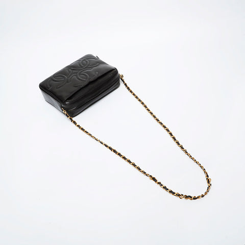 CHANEL No. 3 1994-1996 Triple Coco Lambskin Chain Shoulder Bag black WS21402