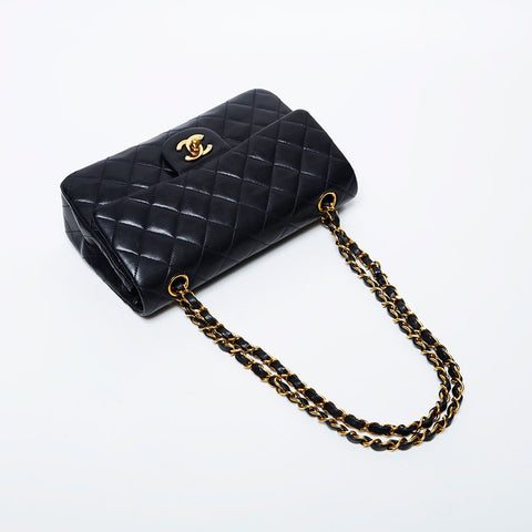 CHANEL 3rd Series 1994-1996 Matelasse 9.1" Double Flap Chain Shoulder Bag black WS21403