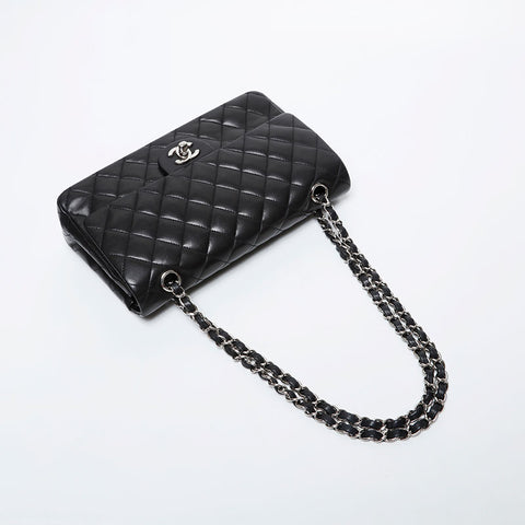 CHANEL 15th series 2011 Matelasse 9.8" Double Flap Lambskin Shoulder Bag black WS21404
