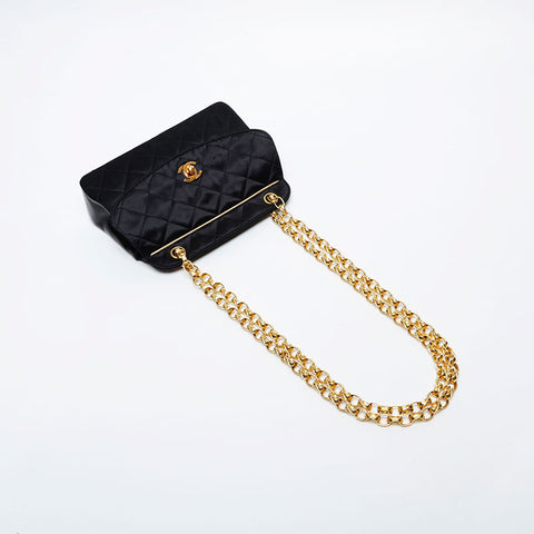 CHANEL No. 1 1998-1991 Satin Chain Matelasse Shoulder Bag black WS21405