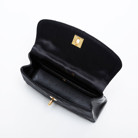 CHANEL No. 1 1998-1991 Satin Chain Matelasse Shoulder Bag black WS21405