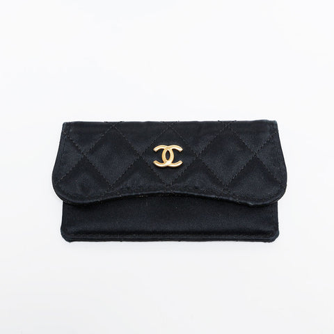CHANEL No. 1 1998-1991 Satin Chain Matelasse Shoulder Bag black WS21405