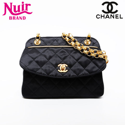 CHANEL No. 1 1998-1991 Satin Chain Matelasse Shoulder Bag black WS21405