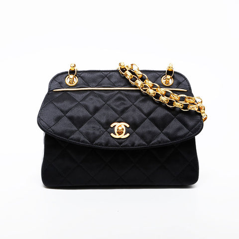 CHANEL No. 1 1998-1991 Satin Chain Matelasse Shoulder Bag black WS21405