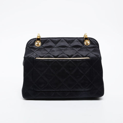 CHANEL No. 1 1998-1991 Satin Chain Matelasse Shoulder Bag black WS21405