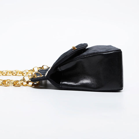 CHANEL No. 1 1998-1991 Satin Chain Matelasse Shoulder Bag black WS21405