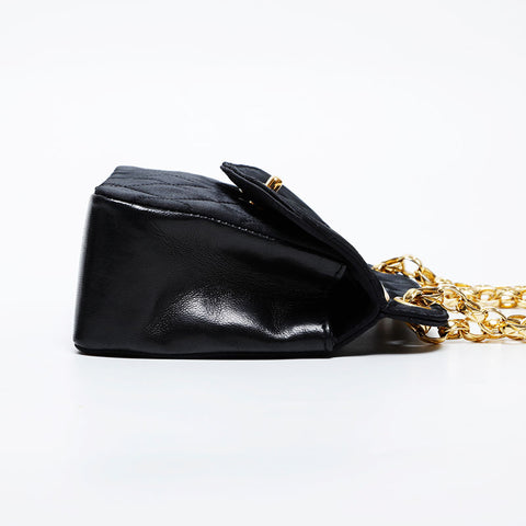 CHANEL No. 1 1998-1991 Satin Chain Matelasse Shoulder Bag black WS21405