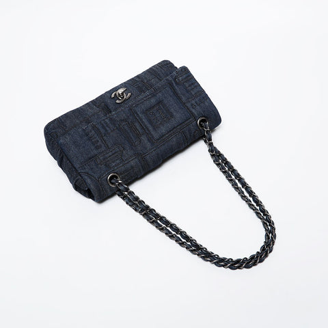 CHANEL 22nd Series 2016-2017 Denim Flap Chain Shoulder Bag Navy WS21406