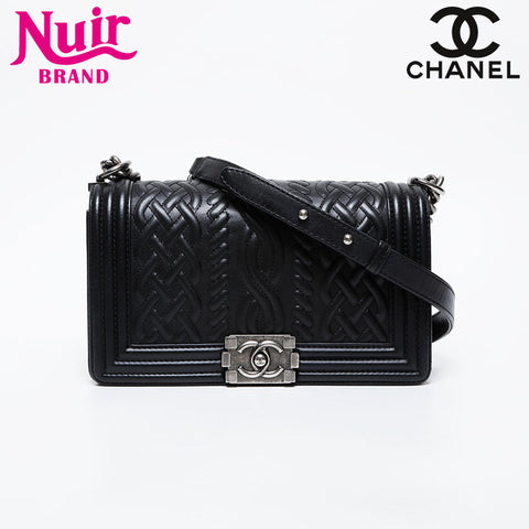 CHANEL No. 18 2013-2014 Medium Boy Lambskin Silver Metal Gunmetal Shoulder Bag black WS21407