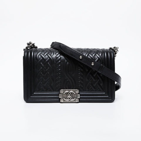 CHANEL No. 18 2013-2014 Medium Boy Lambskin Silver Metal Gunmetal Shoulder Bag black WS21407