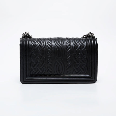 CHANEL No. 18 2013-2014 Medium Boy Lambskin Silver Metal Gunmetal Shoulder Bag black WS21407