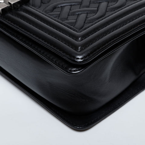 シャネル CHANEL 18番台 2013-2014 ミディアム ボーイ ラムスキン シルバー金具 ガンメタリック ショルダーバッグ ブラック WS21407