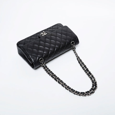 CHANEL 16th series 2012 Matelasse 9.8" Double Flap Lambskin Shoulder Bag black WS21409