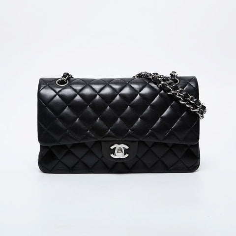 CHANEL 16th series 2012 Matelasse 9.8" Double Flap Lambskin Shoulder Bag black WS21409