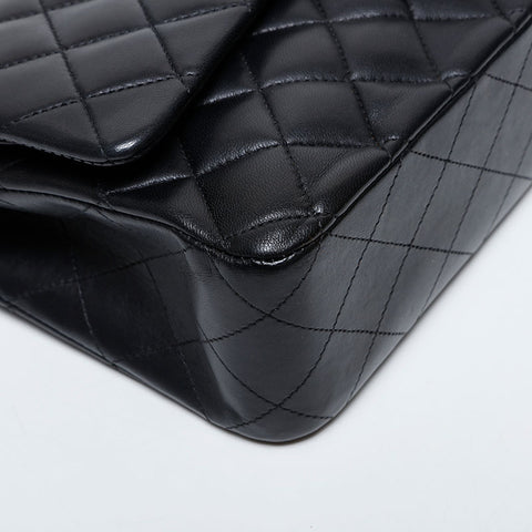 CHANEL 16th series 2012 Matelasse 9.8" Double Flap Lambskin Shoulder Bag black WS21409