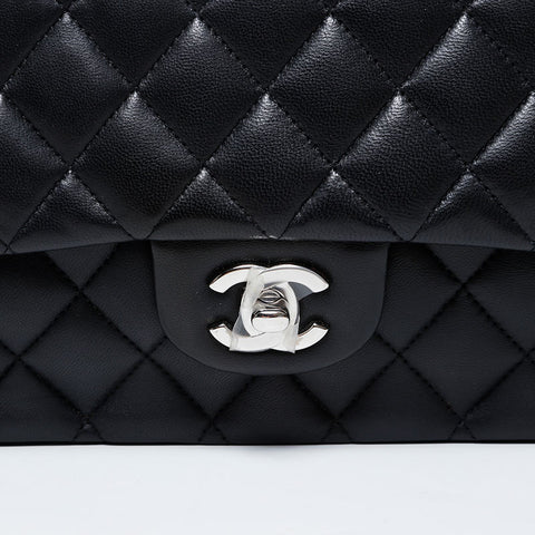 CHANEL 16th series 2012 Matelasse 9.8" Double Flap Lambskin Shoulder Bag black WS21409
