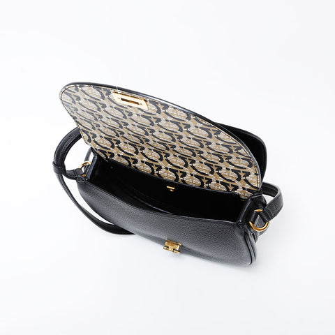 Salvatore Ferragamo Leather double flap Gancini Shoulder Bag black WS21410