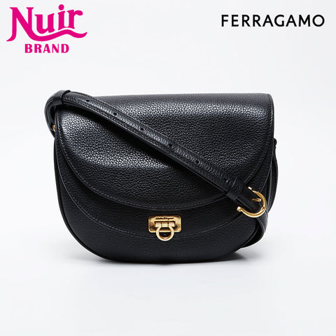 Salvatore Ferragamo Leather double flap Gancini Shoulder Bag black WS21410