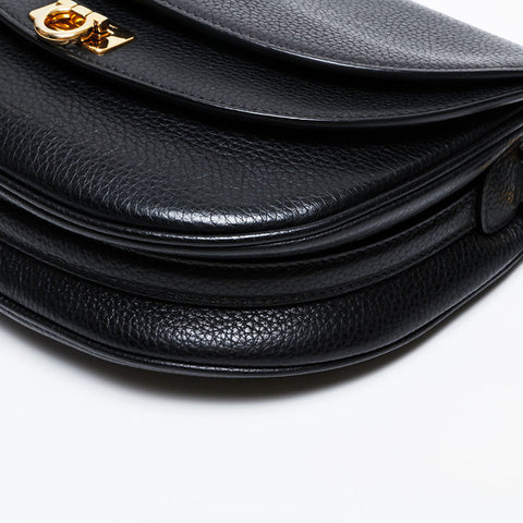 Salvatore Ferragamo Leather double flap Gancini Shoulder Bag black WS21410