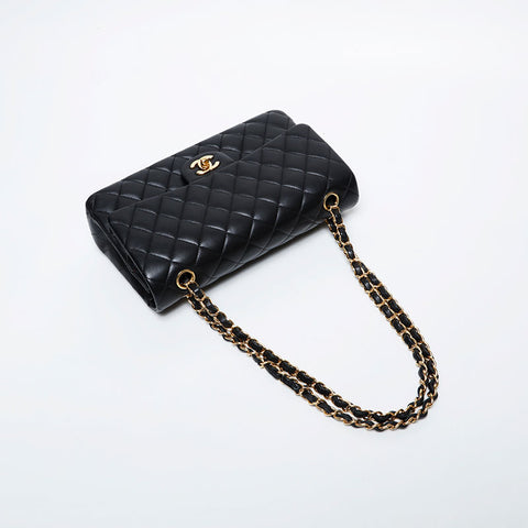 CHANEL 30s 2020-2021 Matelasse 9.8" Double Flap Lambskin Shoulder Bag black WS21413
