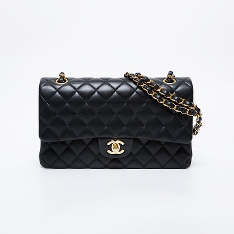CHANEL 30s 2020-2021 Matelasse 9.8" Double Flap Lambskin Shoulder Bag black WS21413