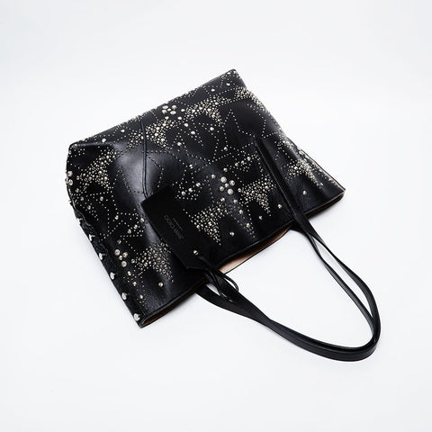 JIMMY CHOO Studded Leather Twist East West Tote Bag black WS21415
