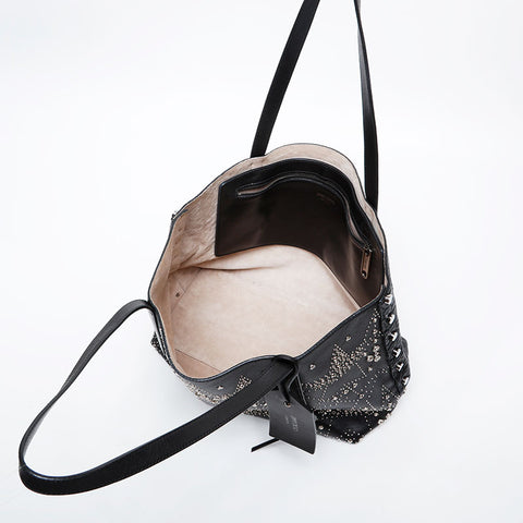 JIMMY CHOO Studded Leather Twist East West Tote Bag black WS21415