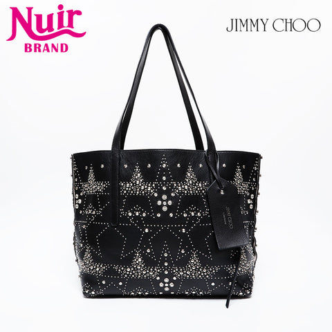 JIMMY CHOO Studded Leather Twist East West Tote Bag black WS21415