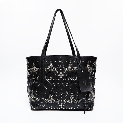 JIMMY CHOO Studded Leather Twist East West Tote Bag black WS21415