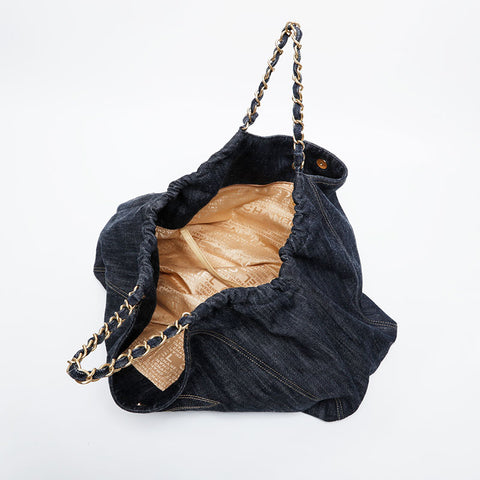 CHANEL No. 11 2007-2008 Denim COCO Mark Tote Bag Navy WS21420