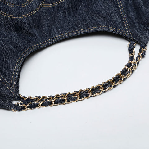 CHANEL No. 11 2007-2008 Denim COCO Mark Tote Bag Navy WS21420