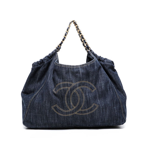 CHANEL No. 11 2007-2008 Denim COCO Mark Tote Bag Navy WS21420
