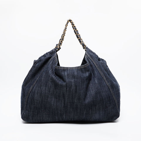 CHANEL No. 11 2007-2008 Denim COCO Mark Tote Bag Navy WS21420