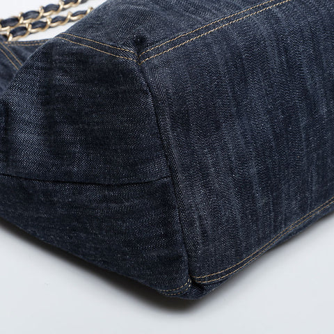 CHANEL No. 11 2007-2008 Denim COCO Mark Tote Bag Navy WS21420