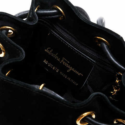 Salvatore Ferragamo Vara Drawstring Bag in Suede Backpack Â· Daypack black WS21421
