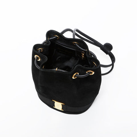 Salvatore Ferragamo Vara Drawstring Bag in Suede Backpack Â· Daypack black WS21421