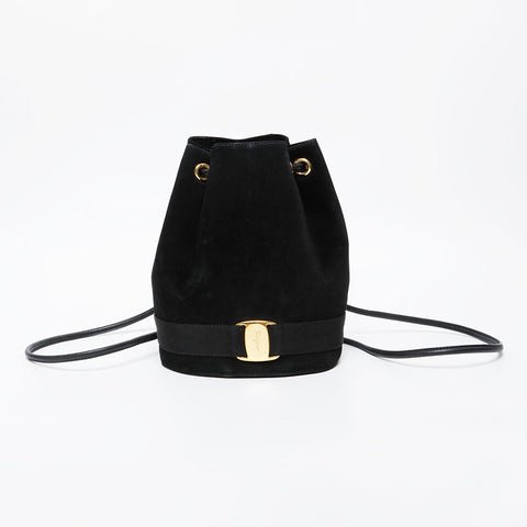 Salvatore Ferragamo Vara Drawstring Bag in Suede Backpack Â· Daypack black WS21421