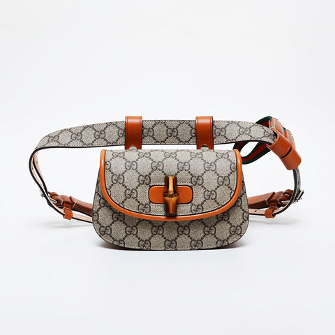 GUCCI Bamboo GG Supreme Waist bag Brown WS21424
