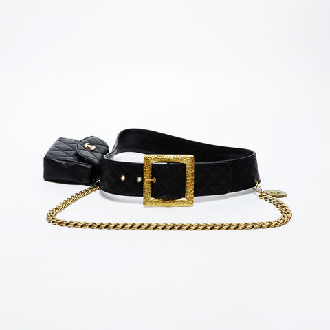 CHANEL Matelasse lambskin belt Waist bag black WS21432