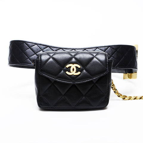 CHANEL Matelasse lambskin belt Waist bag black WS21432