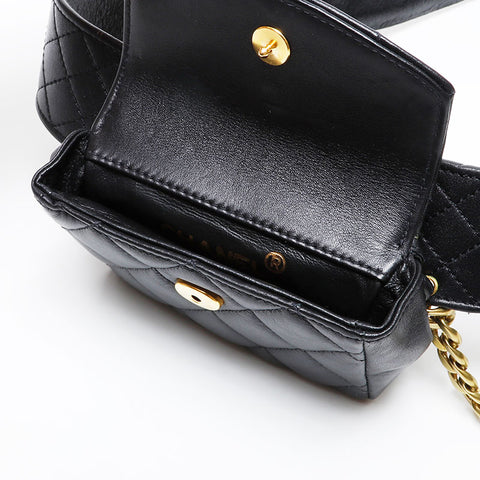 CHANEL Matelasse lambskin belt Waist bag black WS21432