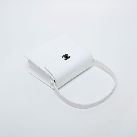 CHANEL No. 5 1994-2000 Flap Caviar Top Handle Handbag white WS21434