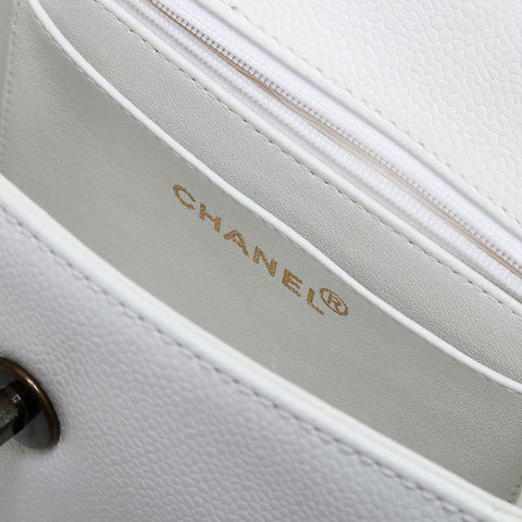 CHANEL No. 5 1994-2000 Flap Caviar Top Handle Handbag white WS21434