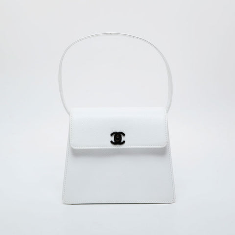 CHANEL No. 5 1994-2000 Flap Caviar Top Handle Handbag white WS21434