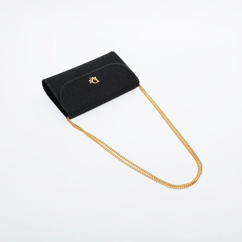 Christian Dior Honeycomb Pattern Canvas Chain Shoulder Bag black WS21438