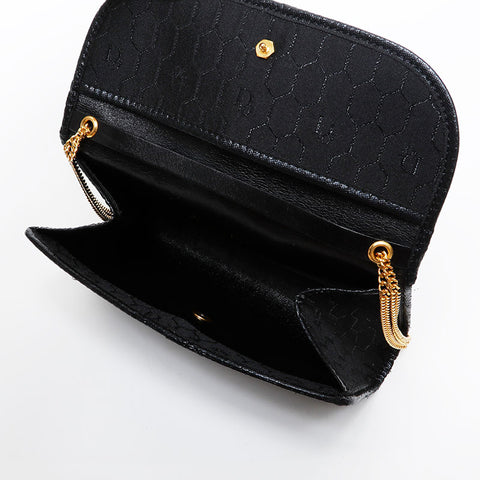 Christian Dior Honeycomb Pattern Canvas Chain Shoulder Bag black WS21438