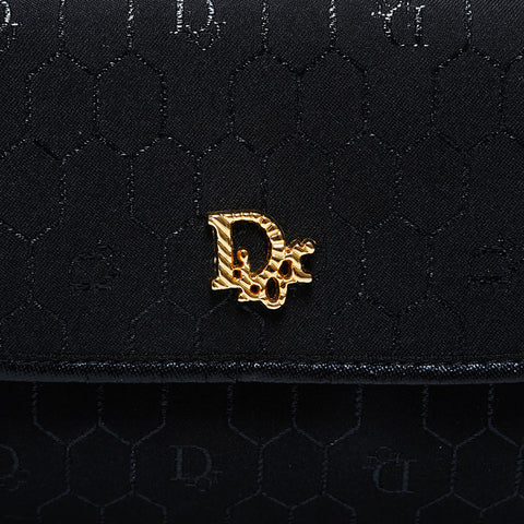 Christian Dior Honeycomb Pattern Canvas Chain Shoulder Bag black WS21438
