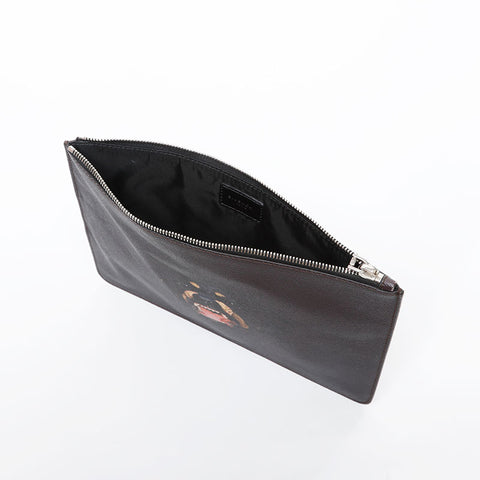 GIVENCHY Leather dog print Rottweiler Clutch bag Brown WS21441